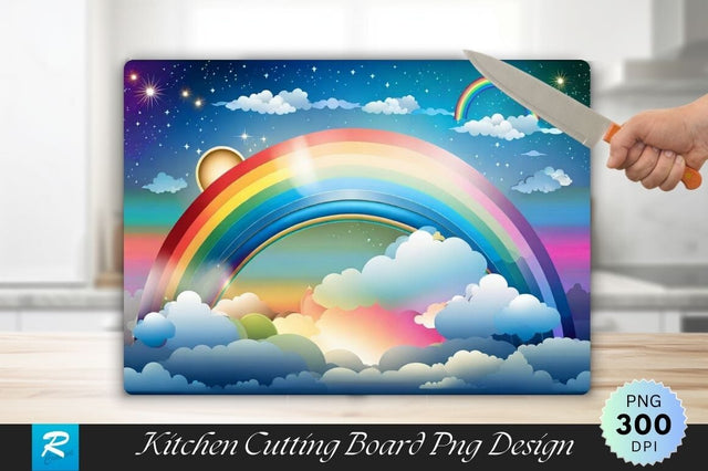 Fantasy Sky Rainbow Background Cutting Board Sublimation Regulrcrative 