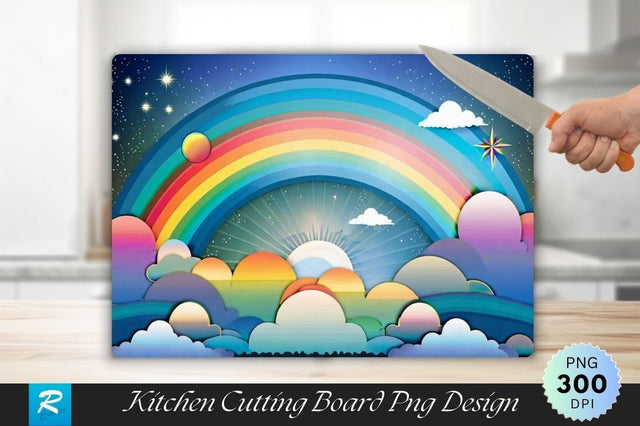 Fantasy Sky Rainbow Background Cutting Board Sublimation Regulrcrative 