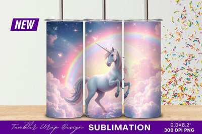 Fantasy Unicorn With Rainbow And Clouds Tumbler Png Sublimation Regulrcrative 