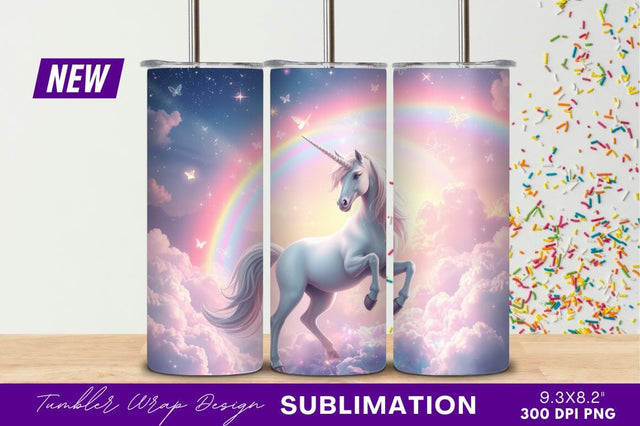 Fantasy Unicorn With Rainbow And Clouds Tumbler Png Sublimation Regulrcrative 