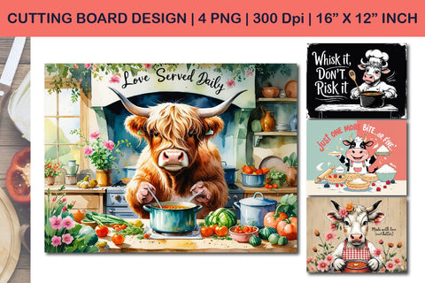 Farm animal cutting board, highland cow kitchen decor Sublimation Paper Switch 