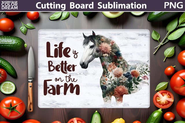 Farm Animal Cutting Board | Horse Cutting Board Sublimation WatercolorColorDream 