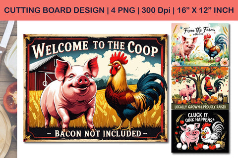 Farm animal cutting board, pig and rooster design Sublimation Paper Switch 