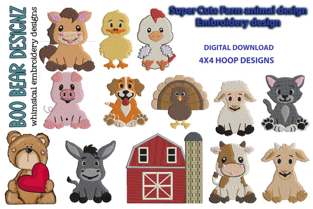 Farm animal Embroidery design Bundle Embroidery/Applique DESIGNS Boo Bear Designz 