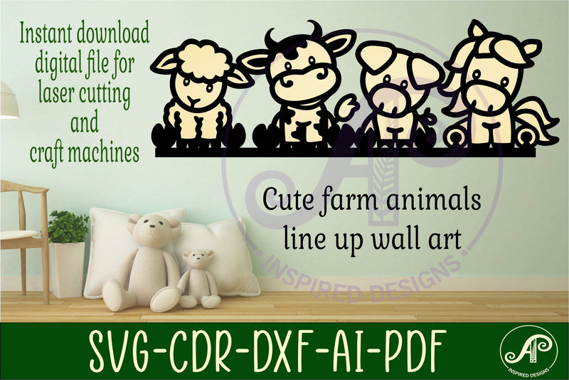 Farm animal line up wall art sign, SVG file. vector file - So Fontsy