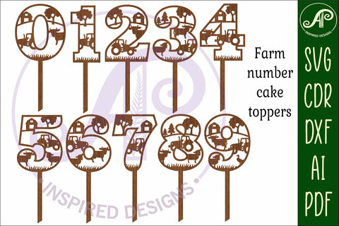 Farm animal number cake toppers SVG cut files SVG APInspireddesigns 