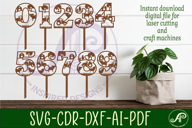 Farm animal number cake toppers SVG cut files SVG APInspireddesigns 