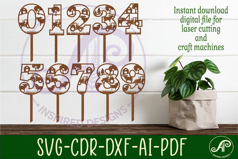Farm animal number cake toppers SVG cut files SVG APInspireddesigns 