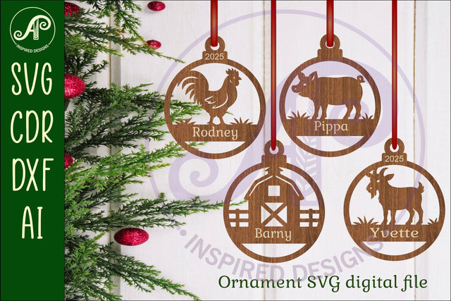 Farm animals Christmas Ornaments, personalized 1 SVG APInspireddesigns 