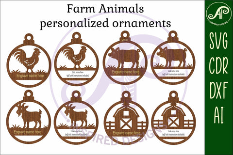 Farm animals Christmas Ornaments, personalized 1 SVG APInspireddesigns 