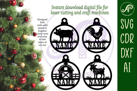 Farm animals Christmas Ornaments, personalized 1 SVG APInspireddesigns 
