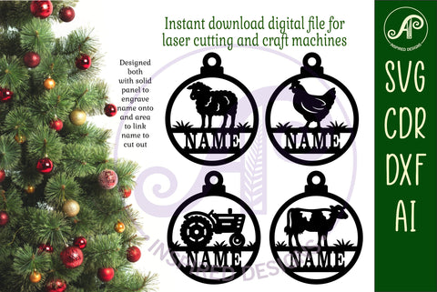 Farm animals Christmas Ornaments, personalized 2 SVG APInspireddesigns 