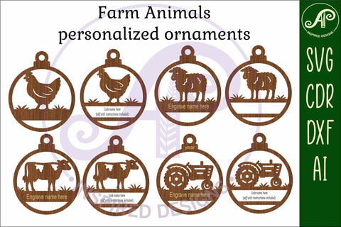 Farm animals Christmas Ornaments, personalized 2 SVG APInspireddesigns 