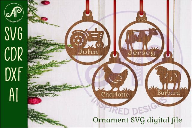 Farm animals Christmas Ornaments, personalized 2 SVG APInspireddesigns 