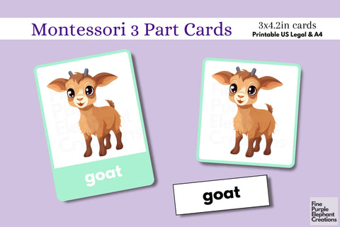 Farm Animals Flashcards | Preschool Montessori Cards Digital Pattern Fine Purple Elephant Creations 