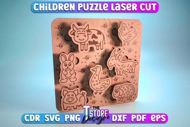 Farm Animals Puzzle Laser Cut | Baby Game Design | Wooden Design | CNC File SVG The T Store Design 