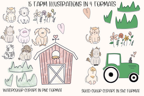 Farm Animals SVG Bundle, Tractor SVG File for Cricut, Watercolor Barn PNG For Sublimation, Tshirts, Tote Bags, Funny Animal Phrases SVG Designing Digitals 
