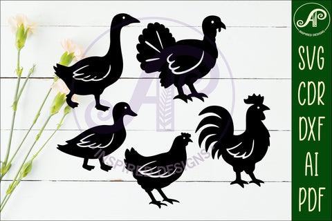 Farm Bird silhouette laser cut outs SVG SVG APInspireddesigns 