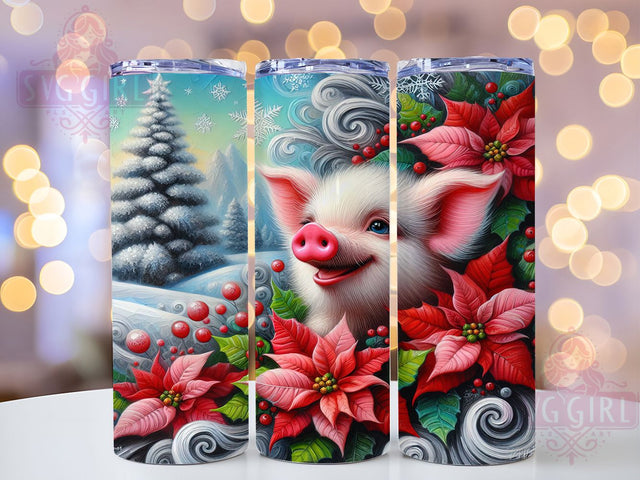 Farm Christmas Pig Tumbler, Farm Holiday, Winter Wrap, Festive Tumbler, Country Pattern, 20oz Tumbler, Sublimation Print Sublimation SvggirlplusArt 