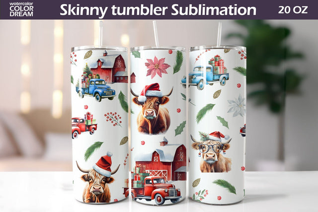Farm Christmas Tumbler Wrap | Seamless Tumbler Wrap Sublimation WatercolorColorDream 