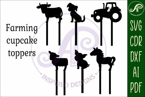 farm cupcake toppers, 6 designs SVG laser cut SVG APInspireddesigns 