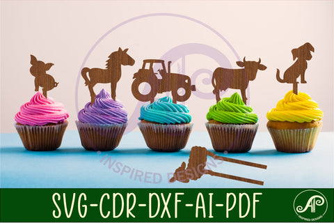 farm cupcake toppers, 6 designs SVG laser cut SVG APInspireddesigns 