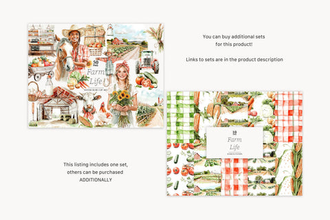 Farm Digital Paper Pattern Bundle | Vegetables Background Digital Pattern GlamArtZhanna 