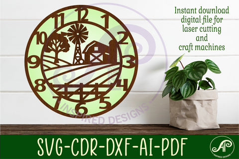 Farm fields wall clock laser cut files SVG APInspireddesigns 