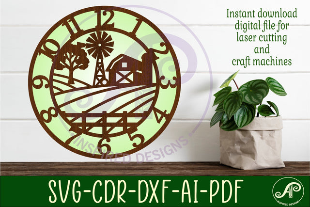 Farm fields wall clock laser cut files SVG APInspireddesigns 