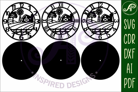 Farm fields wall clock laser cut files SVG APInspireddesigns 