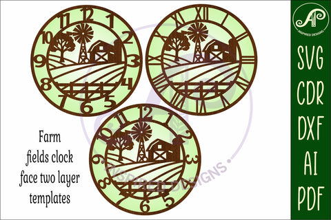 Farm fields wall clock laser cut files SVG APInspireddesigns 