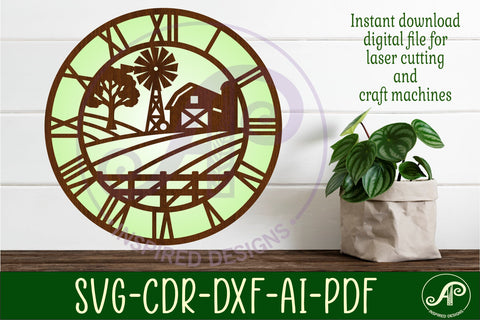 Farm fields wall clock laser cut files SVG APInspireddesigns 