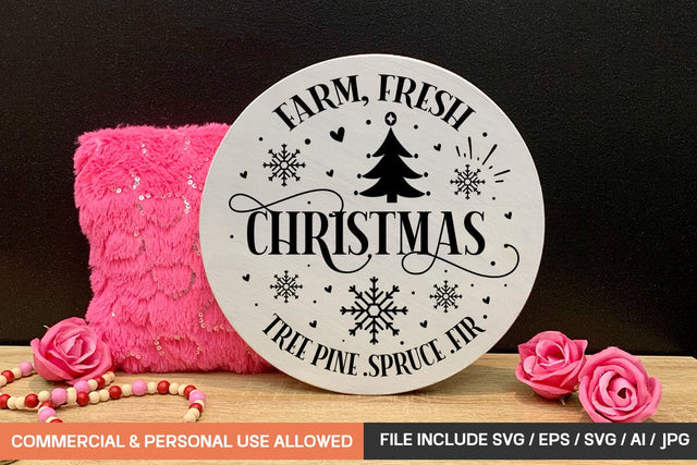 Farm, Fresh Christmas Tree Pine .spruce .fir Round Sign Design SVG designmaster24 