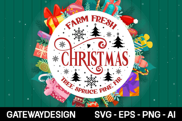 Farm Fresh Christmas Tree Spruce Pine Fir Round Sign Svg Design SVG designmaster24 