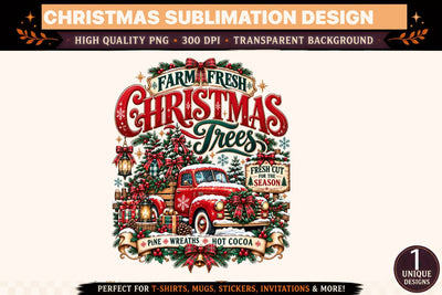 Farm Fresh Christmas Trees PNG, Vintage Christmas Truck Sublimation Design, Rustic Holiday Tree Farm T-Shirt PNG Sublimation BlackCatsMedia 