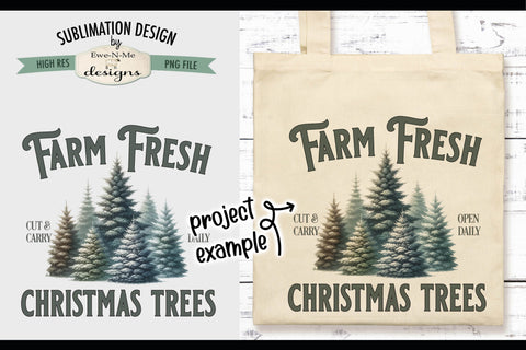 Farm Fresh Christmas Trees Sublimation Design | Vintage Sign PNG Sublimation Ewe-N-Me Designs 