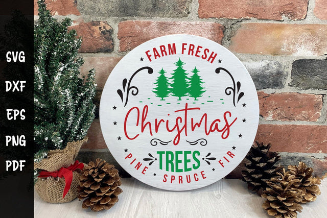 Farm Fresh Christmas Trees SVG Round Sign SVG CraftLabSVG 