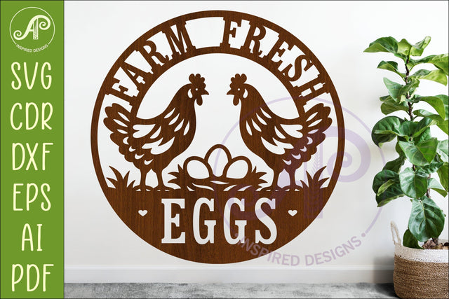 Farm Fresh Eggs Chicken Sign SVG, Rustic Farmhouse Hen Laser SVG APInspireddesigns 