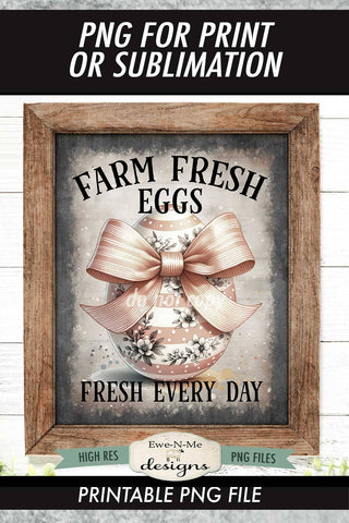 Farm Fresh Eggs Sublimation Design | Vintage Easter Sign PNG Sublimation Ewe-N-Me Designs 