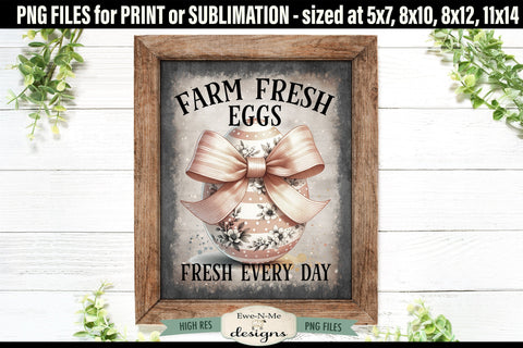 Farm Fresh Eggs Sublimation Design | Vintage Easter Sign PNG Sublimation Ewe-N-Me Designs 