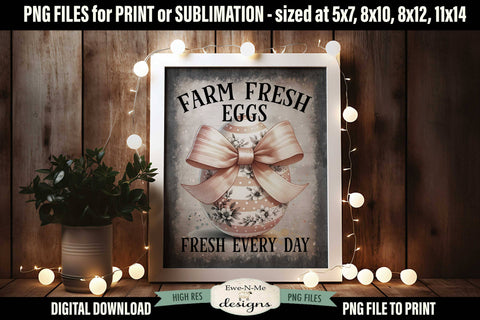 Farm Fresh Eggs Sublimation Design | Vintage Easter Sign PNG Sublimation Ewe-N-Me Designs 