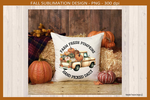 Farm Fresh Pumpkins Hand Picked Daily, Beige Country Truck, Sublimation Png, Digital Download Sublimation Keepsake Treasures Designs LLC. 
