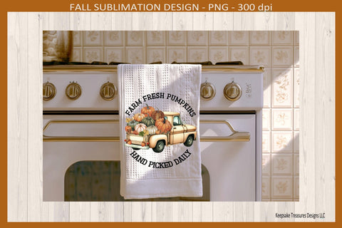 Farm Fresh Pumpkins Hand Picked Daily, Beige Country Truck, Sublimation Png, Digital Download Sublimation Keepsake Treasures Designs LLC. 