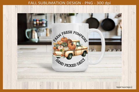 Farm Fresh Pumpkins Hand Picked Daily, Beige Country Truck, Sublimation Png, Digital Download Sublimation Keepsake Treasures Designs LLC. 