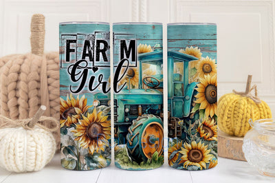 Farm Girl 20 oz Skinny Tumbler Sublimation Design Digital Download PNG Instant, Tractor Sunflower Tumbler Sublimation BouDesign 
