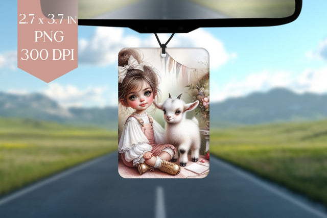 Farm Girl and Baby Goat Air Freshener PNG Sublimation BijouBay 