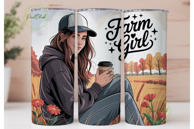 Farm Girl Autumn 20oz Tumbler Wrap Sublimation PixelChick 