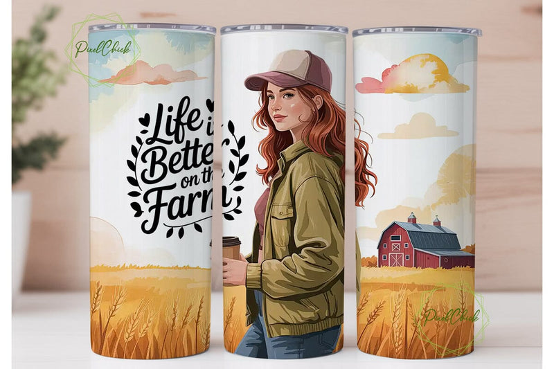 Farm Girl Autumn 20oz Tumbler Wrap Sublimation PixelChick 