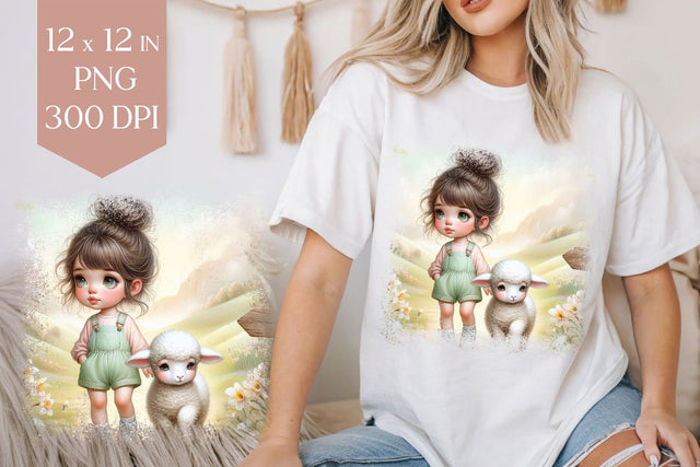 Farm Girl & Lamb T-Shirt Sublimation Design Sublimation BijouBay 