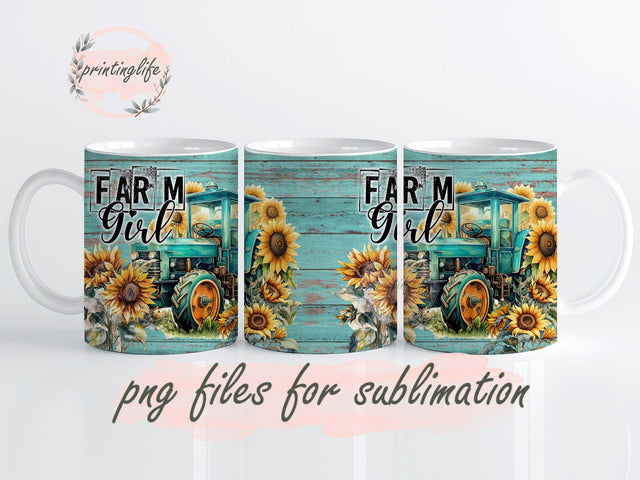 Farm Girl Mug Sublimation Design Digital Download PNG Instant, Tractor Sunflower Mug PNG Sublimation PrintingLife 